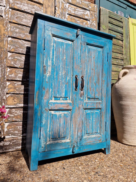 Antique Vintage Indian Blue  Wooden Storage Kitchen Bathroom Drinks Cabinet