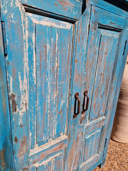 Antique Vintage Indian Blue  Wooden Storage Kitchen Bathroom Drinks Cabinet