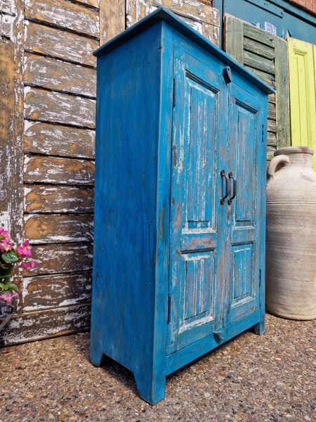 Antique Vintage Indian Blue  Wooden Storage Kitchen Bathroom Drinks Cabinet