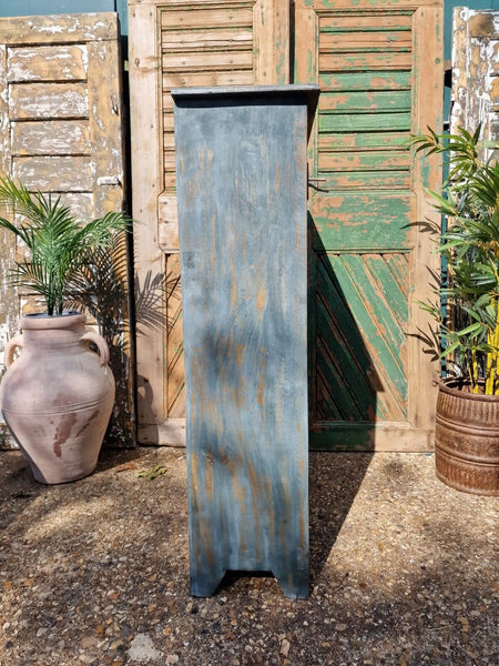 Vintage Reclaimed Blue Indian Wooden Glass Kitchen Bathroom Drinks Cabinet