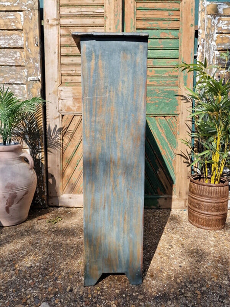 Vintage Reclaimed Blue Indian Wooden Glass Kitchen Bathroom Drinks Cabinet
