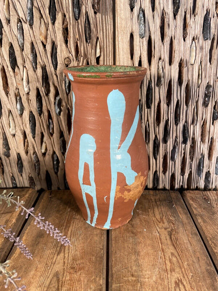 Antique Vintage French European Glazed Terracotta  Vase Jug Pitcher Confit Pot