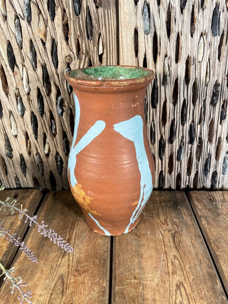 Antique Vintage French European Glazed Terracotta  Vase Jug Pitcher Confit Pot