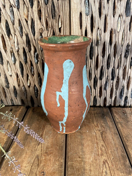 Antique Vintage French European Glazed Terracotta  Vase Jug Pitcher Confit Pot