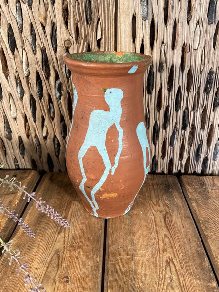 Antique Vintage French European Glazed Terracotta  Vase Jug Pitcher Confit Pot
