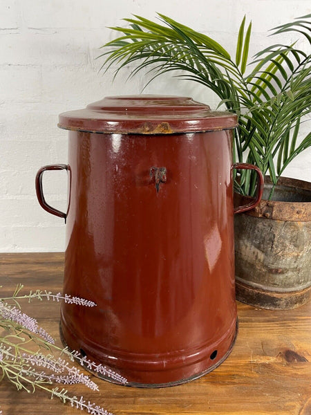 Vintage 1960's Brown Hungarian Enamel Kitchen Storage Bin Pot Tub Bread Flour