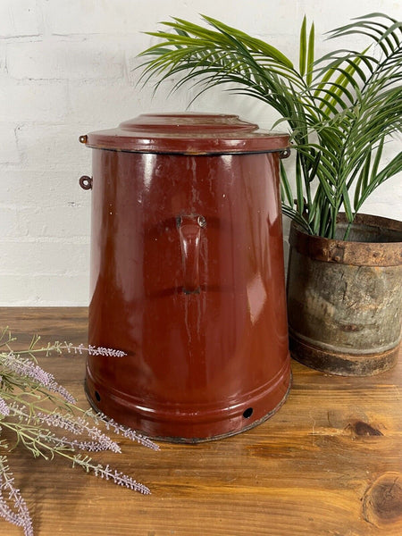 Vintage 1960's Brown Hungarian Enamel Kitchen Storage Bin Pot Tub Bread Flour