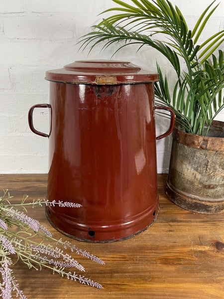 Vintage 1960's Brown Hungarian Enamel Kitchen Storage Bin Pot Tub Bread Flour