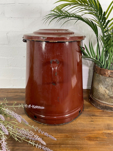 Vintage 1960's Brown Hungarian Enamel Kitchen Storage Bin Pot Tub Bread Flour