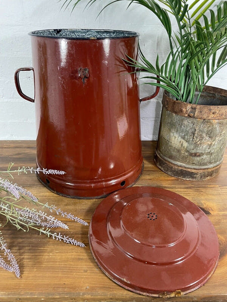 Vintage 1960's Brown Hungarian Enamel Kitchen Storage Bin Pot Tub Bread Flour