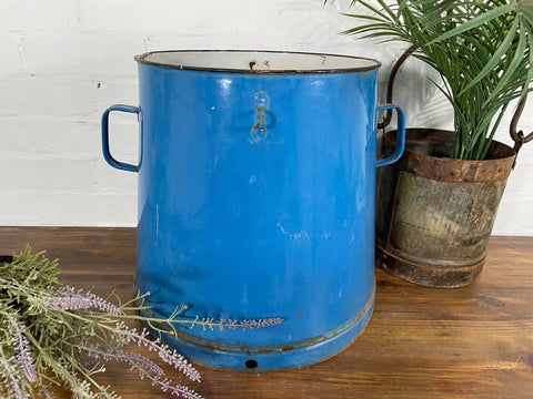 Vintage 1960's Blue Hungarian Enamel Kitchen Storage Bin Pot Tub Bread Flour