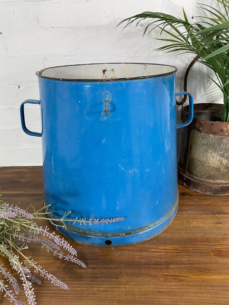 Vintage 1960's Blue Hungarian Enamel Kitchen Storage Bin Pot Tub Bread Flour