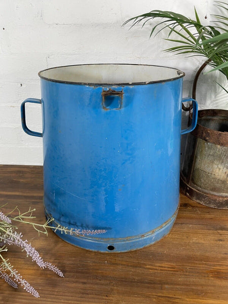 Vintage 1960's Blue Hungarian Enamel Kitchen Storage Bin Pot Tub Bread Flour