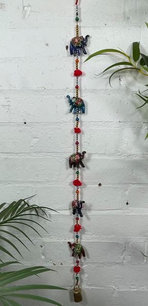 Colourful Indian Painted Bohemian Elephant String Bell Charm Ornament Decoration