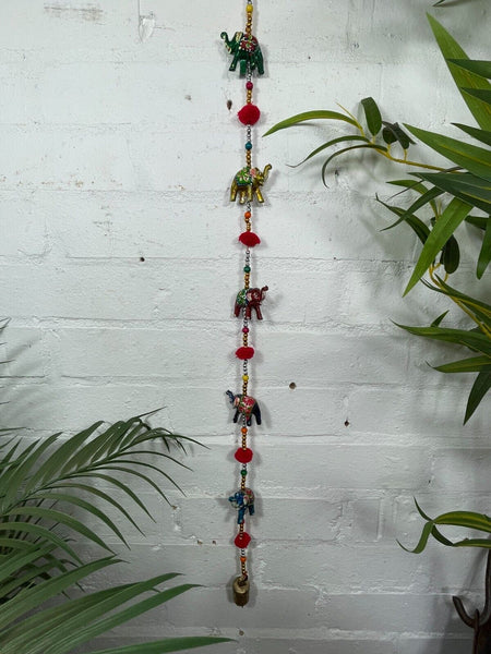 Colourful Indian Painted Bohemian Elephant String Bell Charm Ornament Decoration