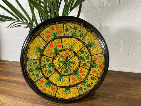Vintage Original Kashmiri Hand Painted Floral Papier Mache Display Plate Bowl