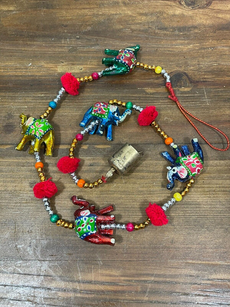 Colourful Indian Painted Bohemian Elephant String Bell Charm Ornament Decoration