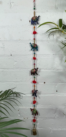 Indian Painted Boho Elephant String Bell Charm Christmas Decoration