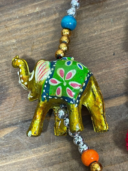Indian Painted Boho Elephant String Bell Charm Christmas Decoration