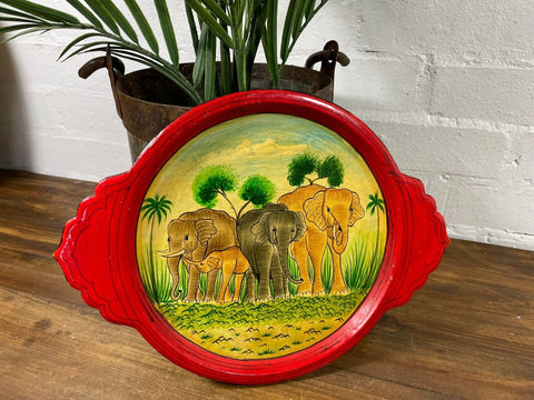 Vintage Original Kashmiri Hand Painted Elephant Papier Mache Tray