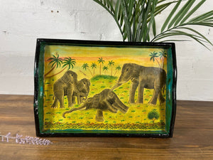 Vintage Original Kashmiri Hand Painted Elephant Papier Mache Tray