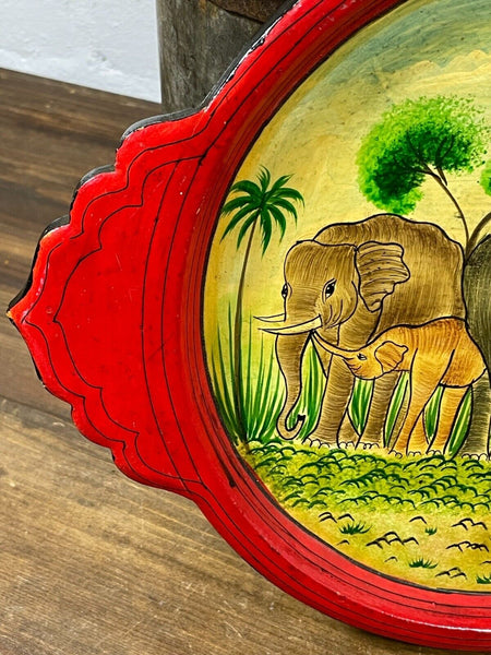 Vintage Original Kashmiri Hand Painted Elephant Papier Mache Tray