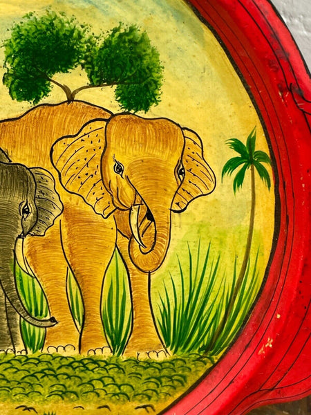 Vintage Original Kashmiri Hand Painted Elephant Papier Mache Tray
