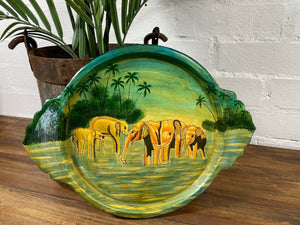 Vintage Original Kashmiri Hand Painted Elephant Papier Mache Tray