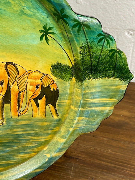 Vintage Original Kashmiri Hand Painted Elephant Papier Mache Tray