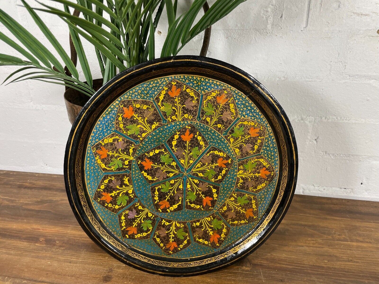 Vintage Original Kashmiri Hand Painted Floral Papier Mache Tray