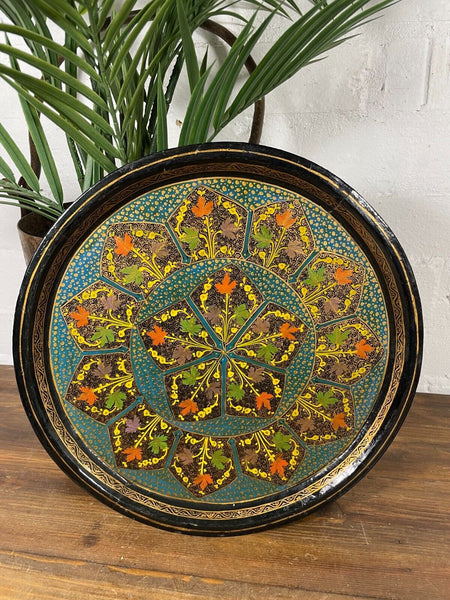 Vintage Original Kashmiri Hand Painted Floral Papier Mache Tray