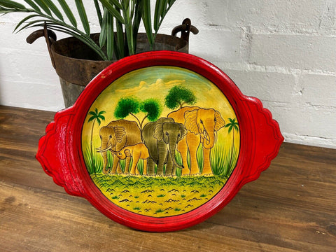 Vintage Original Kashmiri Hand Painted Elephant Papier Mache Tray