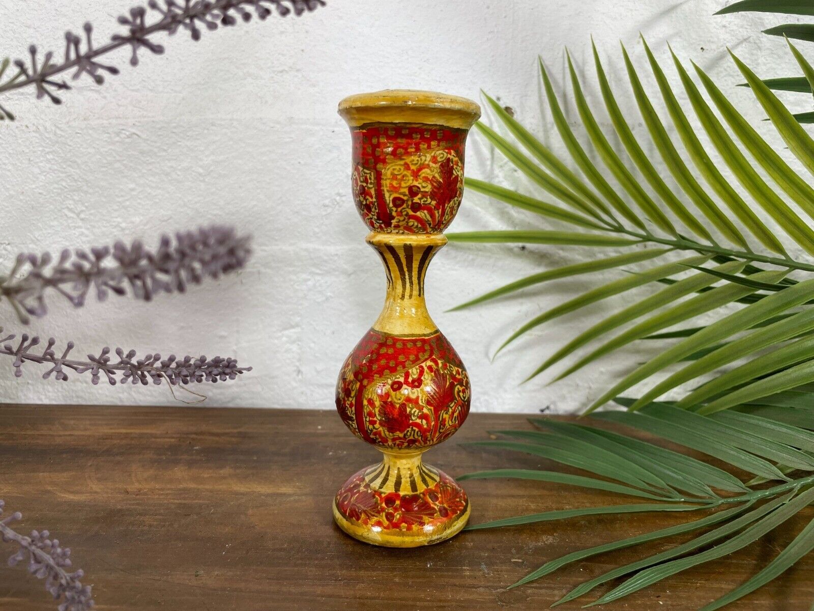 Vintage Hand Painted Kashmir Candle Stick Holder