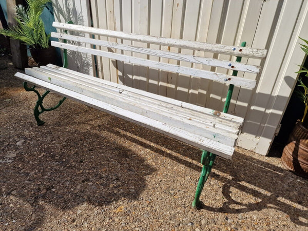 Vintage Antique French White Green Cast Iron Slatted Grape Vine Garden Bench