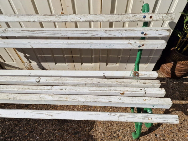 Vintage Antique French White Green Cast Iron Slatted Grape Vine Garden Bench