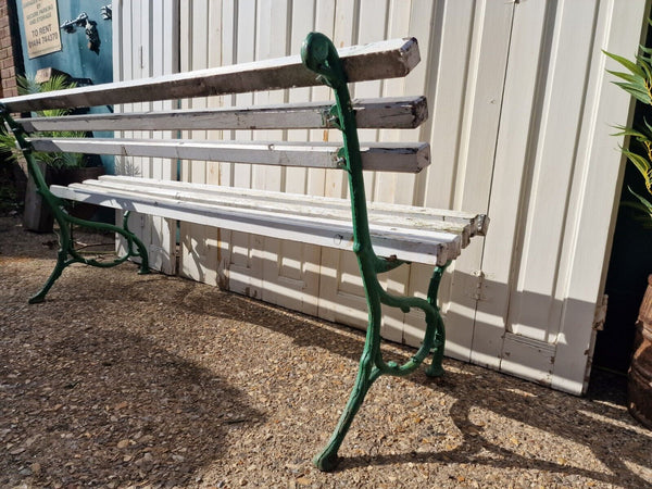 Vintage Antique French White Green Cast Iron Slatted Grape Vine Garden Bench
