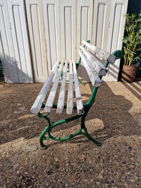 Vintage Antique French White Green Cast Iron Slatted Grape Vine Garden Bench