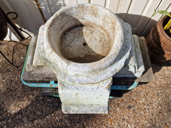 Antique Indian Solid Stone Marble Water Feature Fountain Column Base Font
