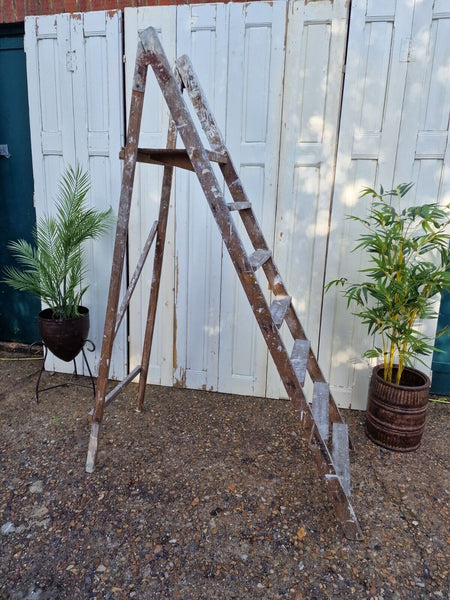 Vintage Rustic French Fruit Picking Decorators Trestle Ladders
