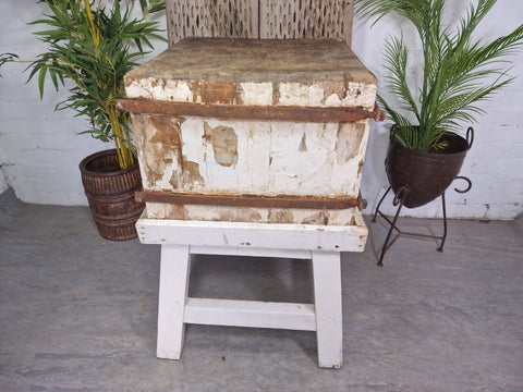 Vintage French Rustic Butchers Block On Stand