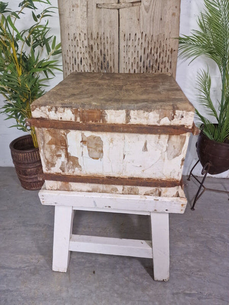 Vintage French Rustic Butchers Block On Stand