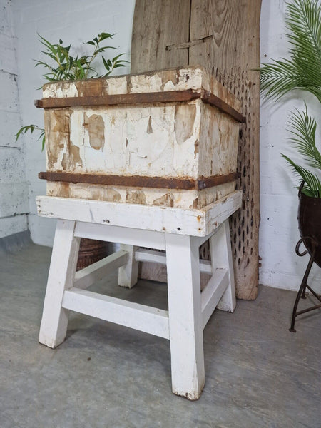 Vintage French Rustic Butchers Block On Stand