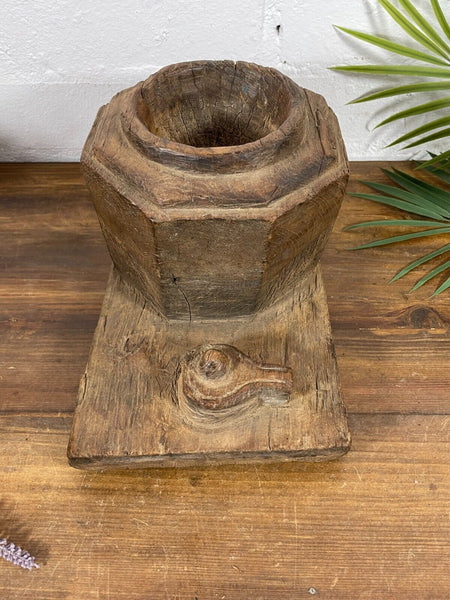 Vintage Antique Indian Rustic Hand Carved Wooden Spice Salt Dish