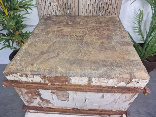 Vintage French Rustic Butchers Block On Stand