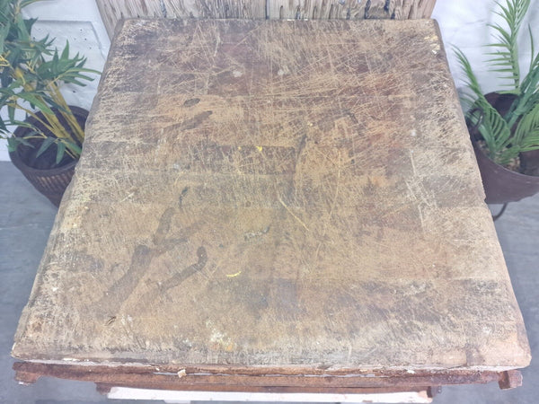 Vintage French Rustic Butchers Block On Stand
