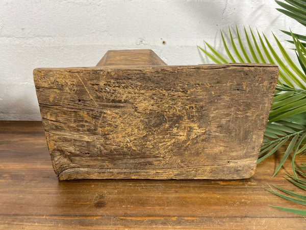Vintage Antique Indian Rustic Hand Carved Wooden Spice Salt Dish