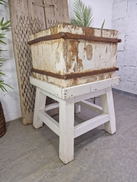Vintage French Rustic Butchers Block On Stand