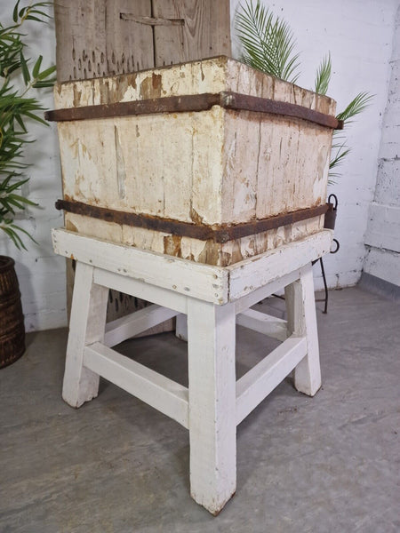 Vintage French Rustic Butchers Block On Stand