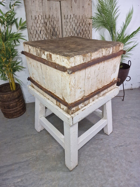 Vintage French Rustic Butchers Block On Stand