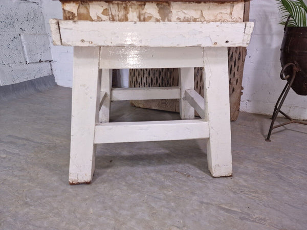 Vintage French Rustic Butchers Block On Stand